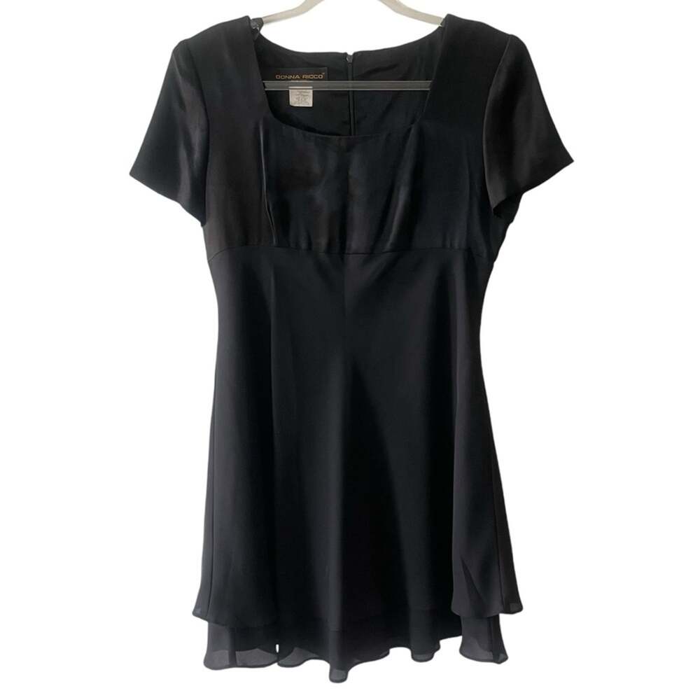 Donna Rico Vintage Short Sleeve Satin Bodice 2 Tier Chiffon Skirt Dress Black 8